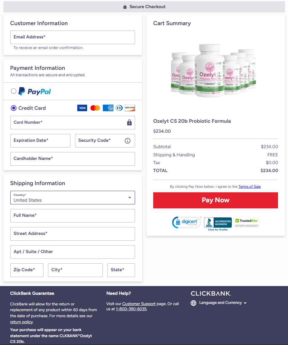 ozelyt Official Website Secure Order Page